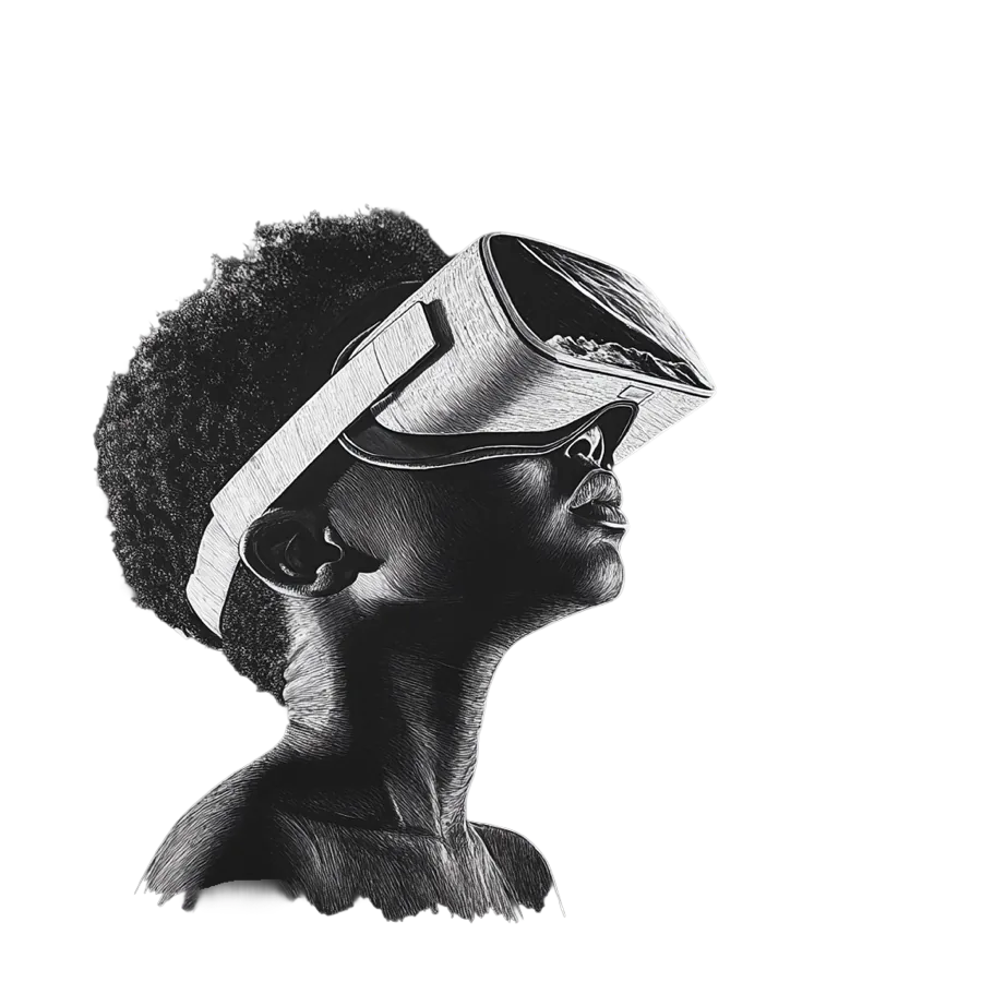 Aspiring youth wearing a VR headset, gazing upward